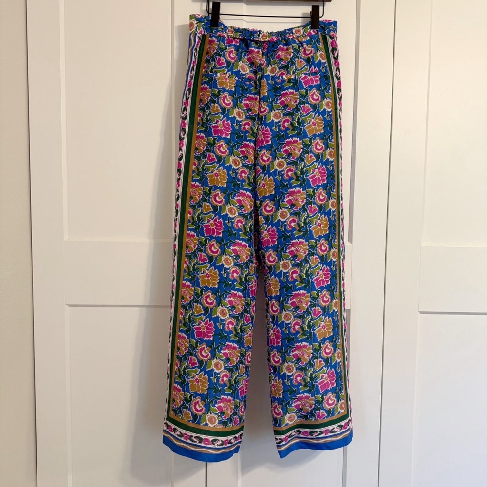 Veronica Beard Floral Wide Leg Pants - Blue and Pink - Picture 5 of 10
